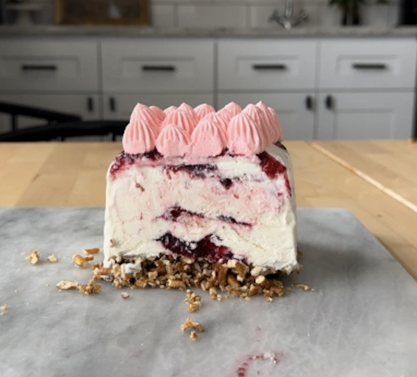 Strawberry-Pretzel Ice Cream Cake